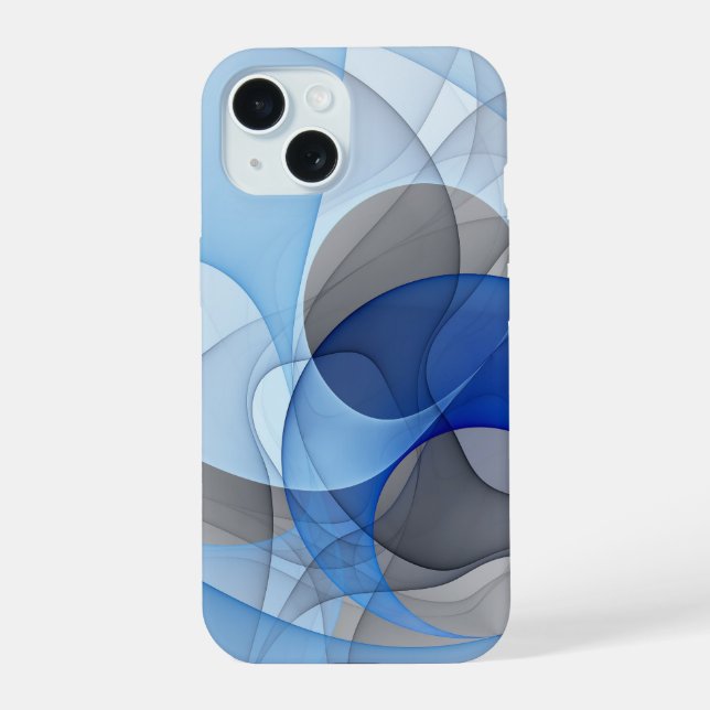Modern Abstract Blue Gray Fractal Art Graphic iPhone 15 Case (Back)