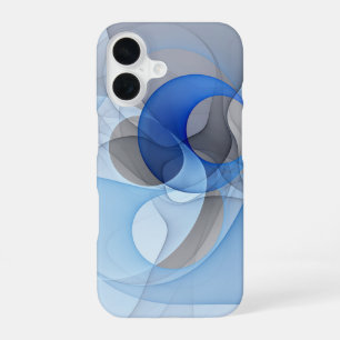 Modern Abstract Blue Gray Fractal Art Graphic iPhone 16 Case