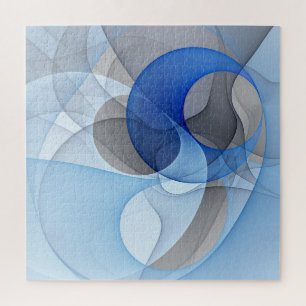 Modern Abstract Blue Gray Fractal Art Graphic Jigsaw Puzzle
