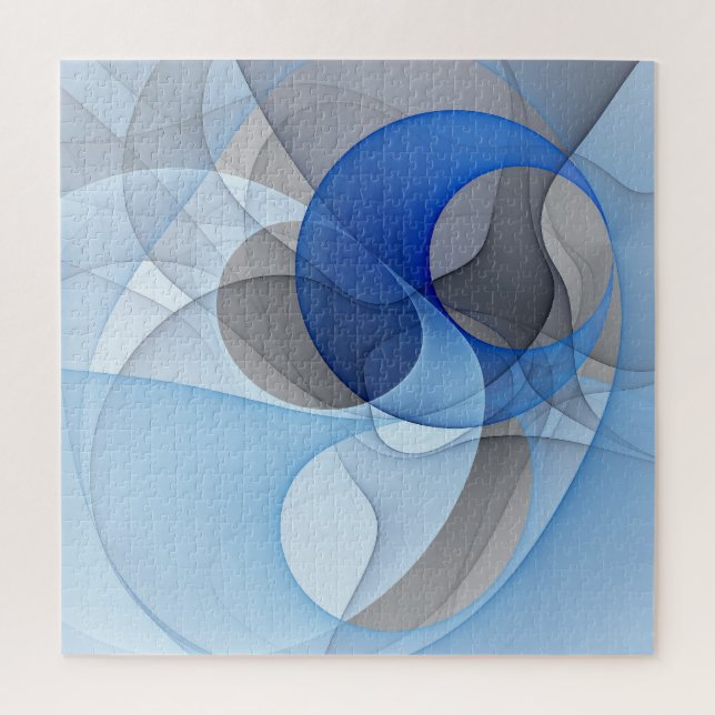 Modern Abstract Blue Gray Fractal Art Graphic Jigsaw Puzzle (Vertical)
