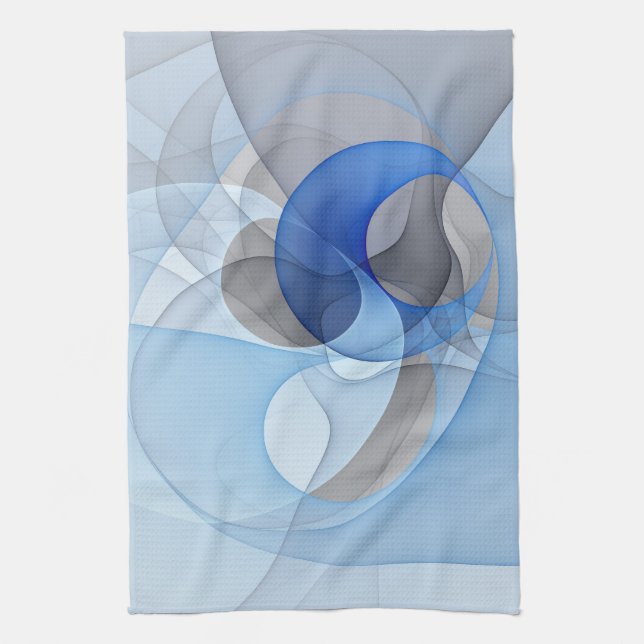 Modern Abstract Blue Gray Fractal Art Graphic Kitchen Towel (Vertical)