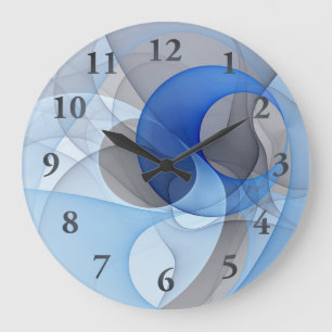 Modern Abstract Blue Gray Fractal Art Graphic Large Clock