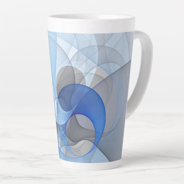Modern Abstract Blue Gray Fractal Art Graphic Latte Mug (Right Angle)