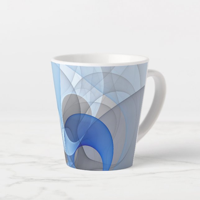 Modern Abstract Blue Gray Fractal Art Graphic Latte Mug (Right Angle)