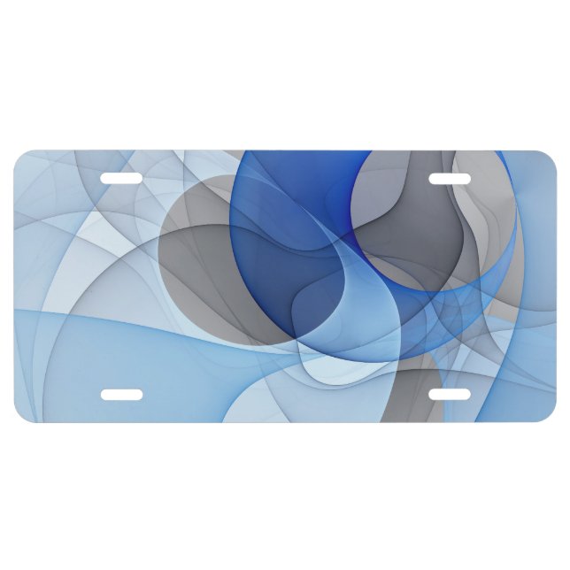 Modern Abstract Blue Gray Fractal Art Graphic License Plate (Front)