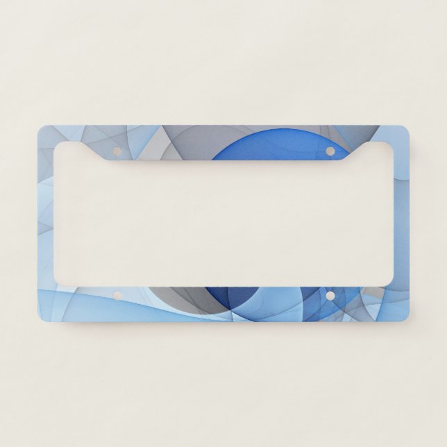 Modern Abstract Blue Gray Fractal Art Graphic License Plate Frame (Front)