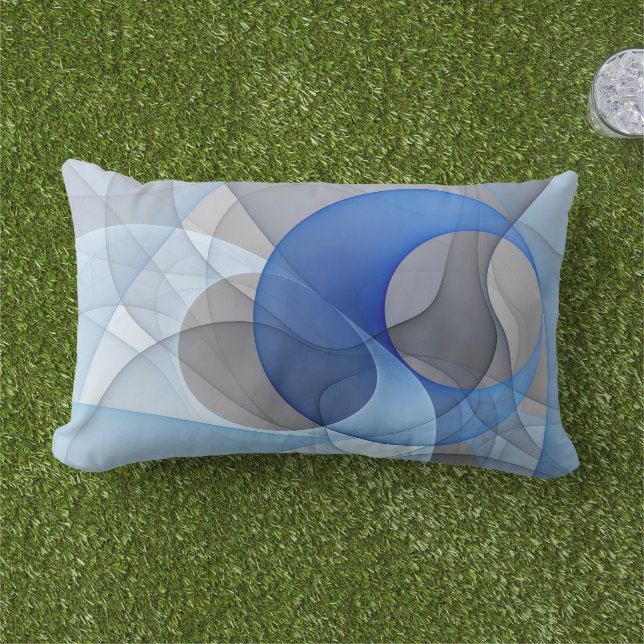 Modern Abstract Blue Gray Fractal Art Graphic Lumbar Pillow (Grass)