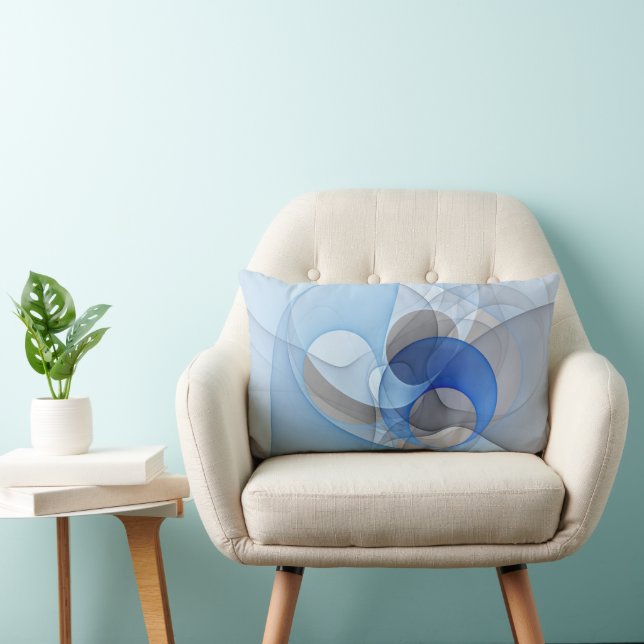 Modern Abstract Blue Gray Fractal Art Graphic Lumbar Pillow (Chair)