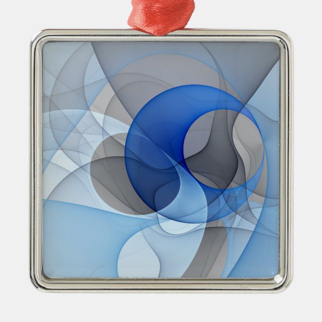 Modern Abstract Blue Gray Fractal Art Graphic Metal Ornament (Front)