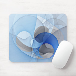 Modern Abstract Blue Gray Fractal Art Graphic Mouse Pad