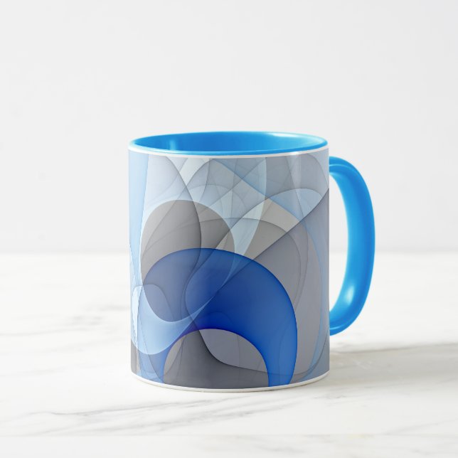 Modern Abstract Blue Gray Fractal Art Graphic Mug (Front Right)