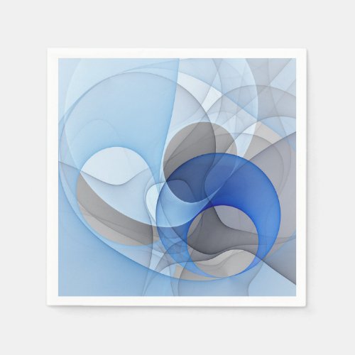 Modern Abstract Blue Gray Fractal Art Graphic Napkins