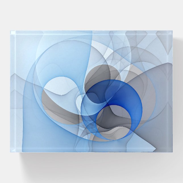 Modern Abstract Blue Gray Fractal Art Graphic Paperweight (Front)