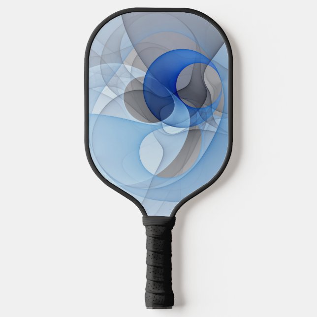 Modern Abstract Blue Gray Fractal Art Graphic Pickleball Paddle (Front)