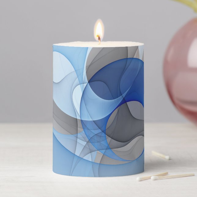 Modern Abstract Blue Gray Fractal Art Graphic Pillar Candle (In Situ)