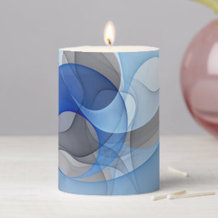 Modern Abstract Blue Gray Fractal Art Graphic Pillar Candle