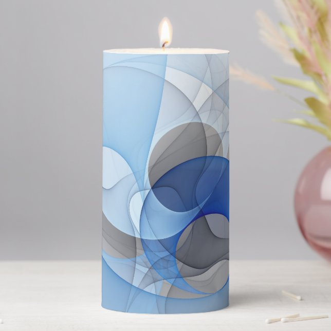 Modern Abstract Blue Gray Fractal Art Graphic Pillar Candle (In Situ)