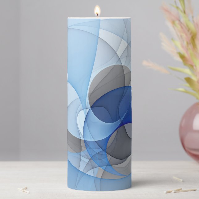 Modern Abstract Blue Gray Fractal Art Graphic Pillar Candle (In Situ)