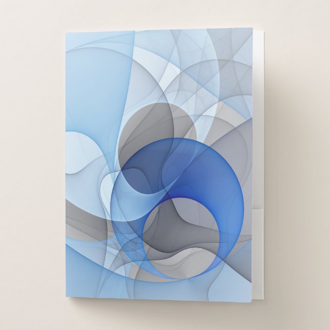 Modern Abstract Blue Gray Fractal Art Graphic Pocket Folder (Front)