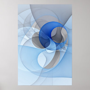 Modern Abstract Blue Gray Fractal Art Graphic Poster