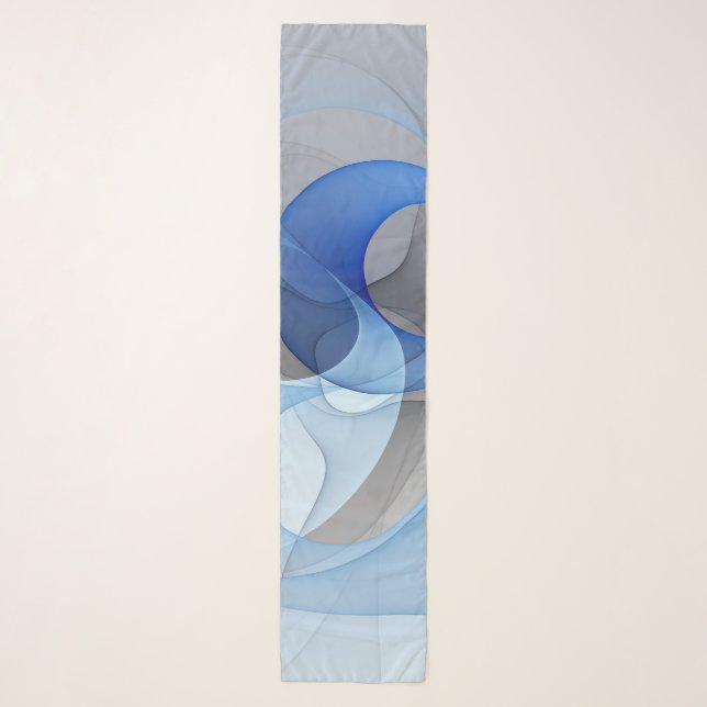 Modern Abstract Blue Gray Fractal Art Graphic Scarf (Front)