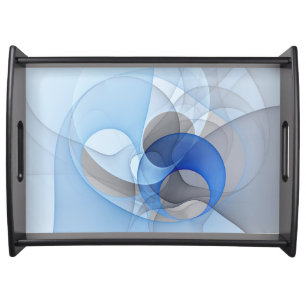 Modern Abstract Blue Gray Fractal Art Graphic Serving Tray