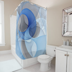 Modern Abstract Blue Gray Fractal Art Graphic Shower Curtain