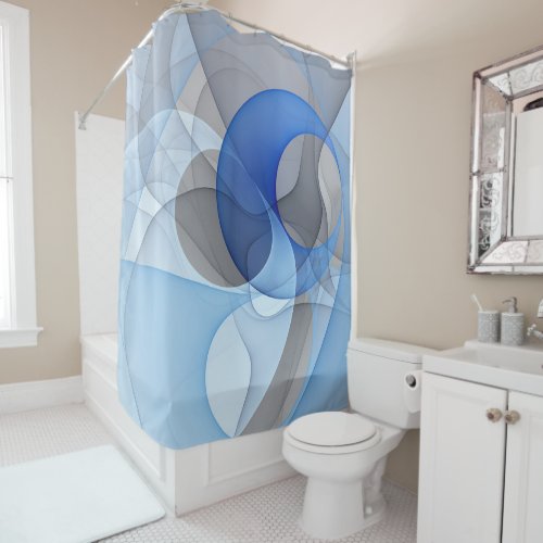 Modern Abstract Blue Gray Fractal Art Graphic Shower Curtain