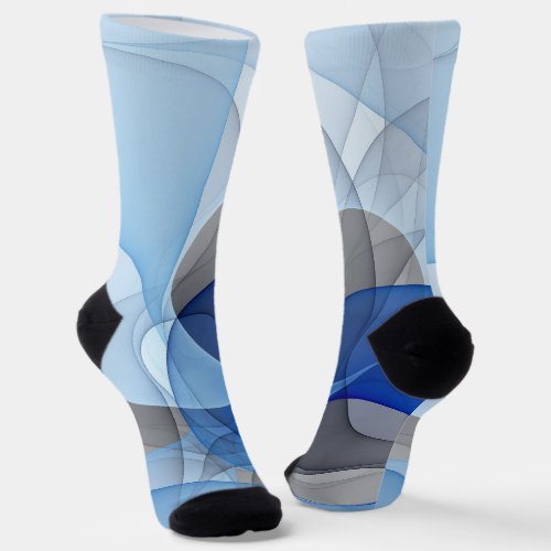 Modern Abstract Blue Gray Fractal Art Graphic Socks