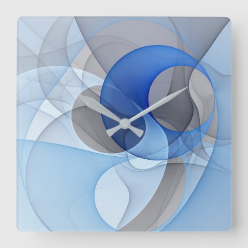 Modern Abstract Blue Gray Fractal Art Graphic Square Wall Clock