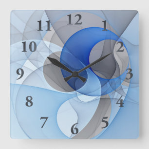 Modern Abstract Blue Gray Fractal Art Graphic Square Wall Clock