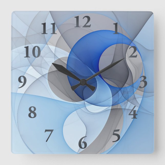 Modern Abstract Blue Gray Fractal Art Graphic Square Wall Clock (Front)