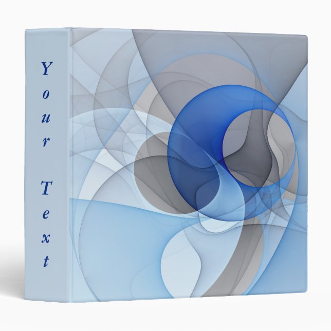Modern Abstract Blue Gray Fractal Art Graphic Text 3 Ring Binder (Front/Spine)