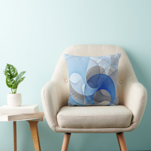 Modern Abstract Blue Gray Fractal Art Graphic Throw Pillow