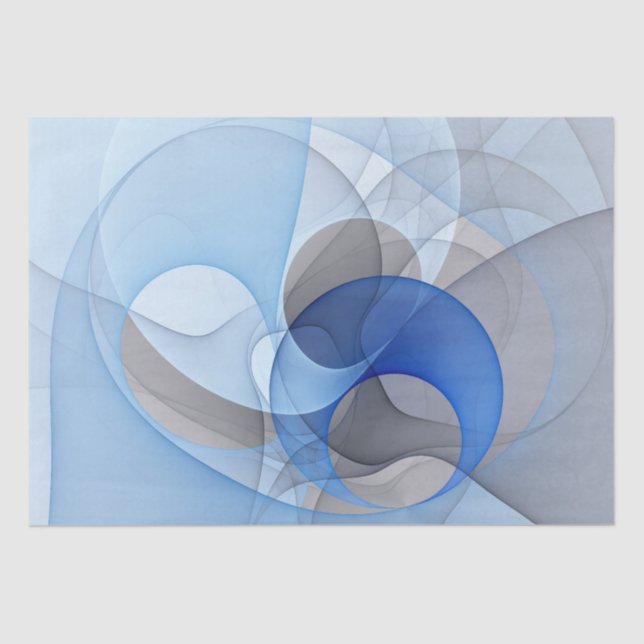 Modern Abstract Blue Gray Fractal Art Graphic Tissue Paper (Front)