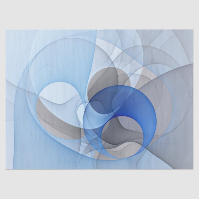 Modern Abstract Blue Gray Fractal Art Graphic Tissue Paper (Front)