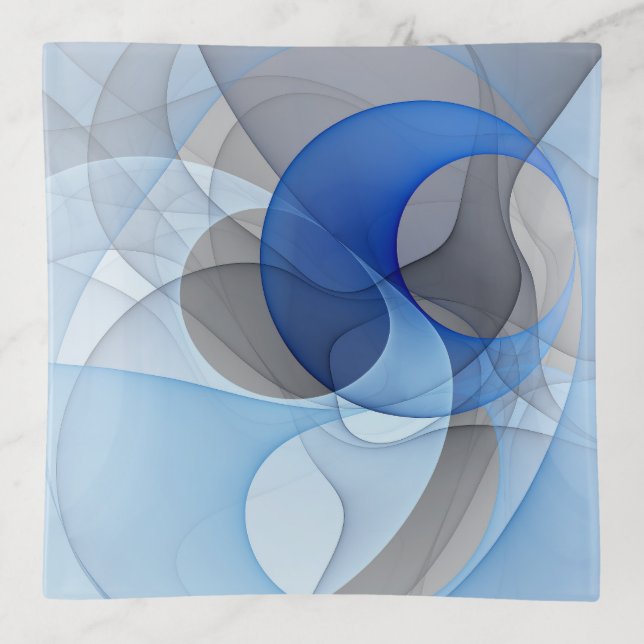 Modern Abstract Blue Gray Fractal Art Graphic Trinket Tray (Front)