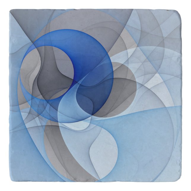 Modern Abstract Blue Gray Fractal Art Graphic Trivet (Front)
