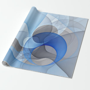 Modern Abstract Blue Gray Fractal Art Graphic Wrapping Paper