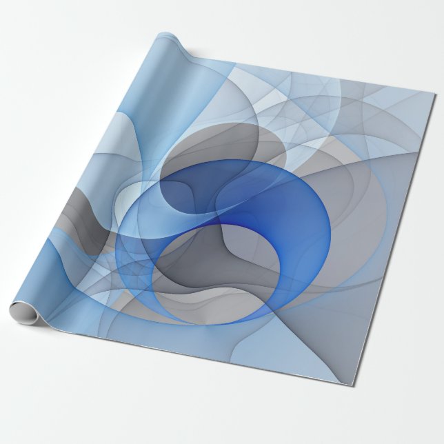 Modern Abstract Blue Gray Fractal Art Graphic Wrapping Paper (Unrolled)