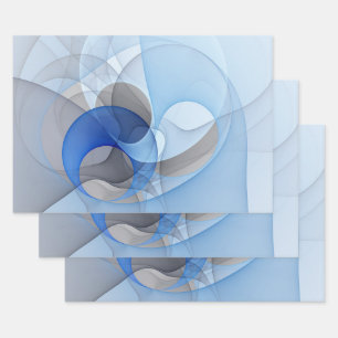 Modern Abstract Blue Gray Fractal Art Graphic Wrapping Paper Sheets