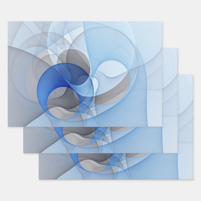 Modern Abstract Blue Gray Fractal Art Graphic Wrapping Paper Sheets (Set)