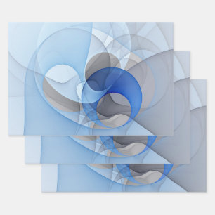 Modern Abstract Blue Gray Fractal Art Graphic Wrapping Paper Sheets