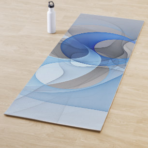 Modern Abstract Blue Gray Fractal Art Graphic Yoga Mat