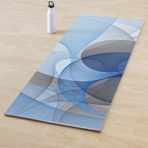 Modern Abstract Blue Gray Fractal Art Graphic Yoga Mat