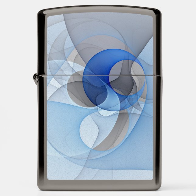 Modern Abstract Blue Gray Fractal Art Graphic Zippo Lighter (Front)