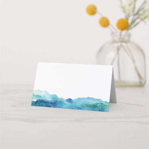 Modern Abstract Blue Green Aqua Watercolor Place Card