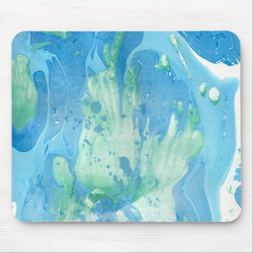 Modern Abstract Blue Green White Marble Look Mouse Pad