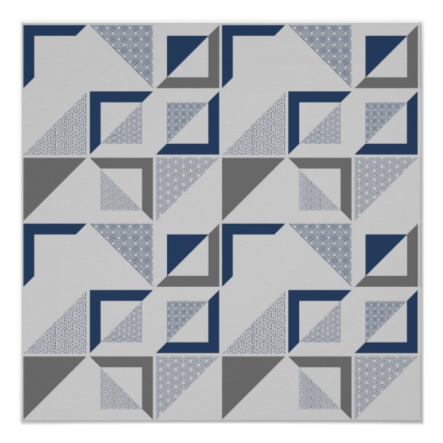 Modern Abstract Blue Grey Geometric Pattern Poster (Front)
