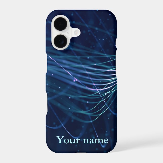 Modern Abstract Blue Lines With Name Case-Mate iPhone Case (Back)